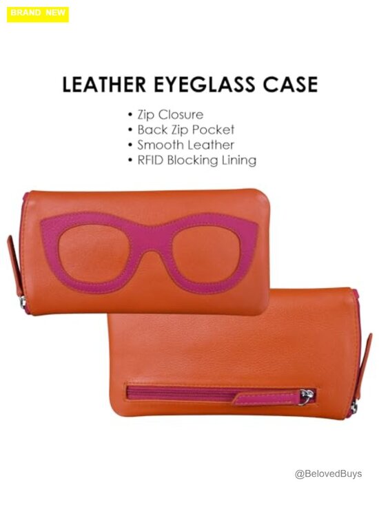Smooth Leather Soft Eyeglass Case with RFID Blocking Lining Zip Closure main image 5